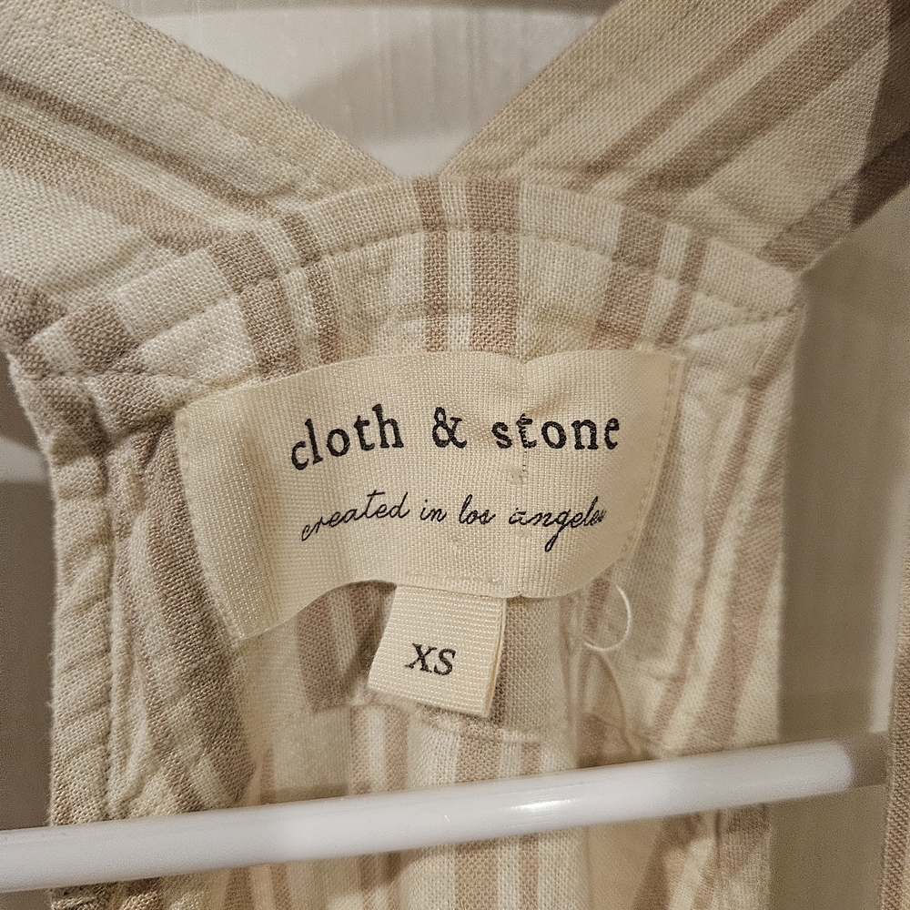 Cloth & Stone Anthropologie Cream Tan Stripe Linen Blend Comfy Overalls SZ XS - Picture 3 of 6